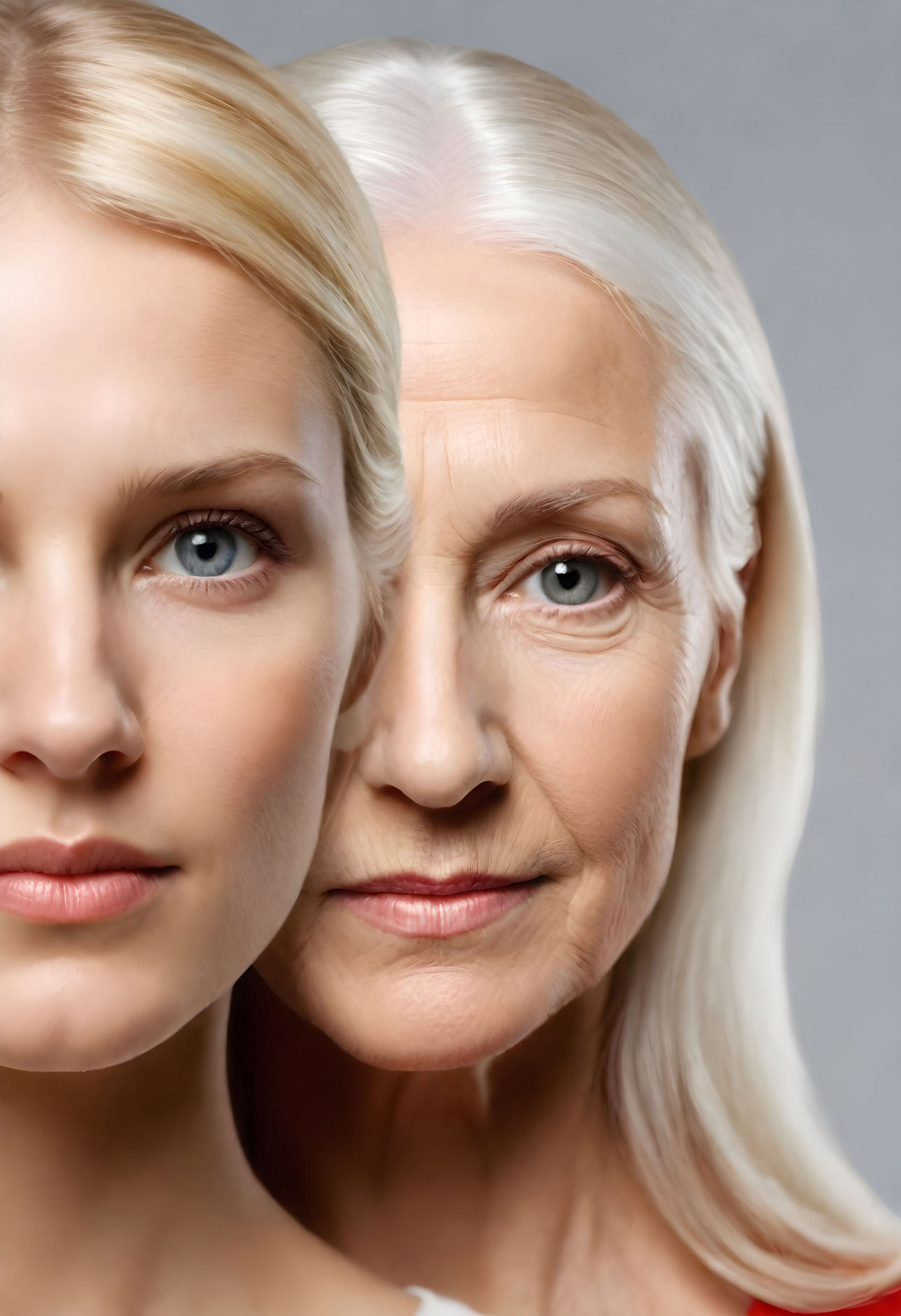 imagen dibujada con IA de una chica y su versión mayor envejecida pero con estilo